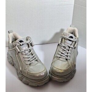 Buffalo London Corin Platform Sneakers Womens Sz 8.5 Silver Metallic Y2K Grunge